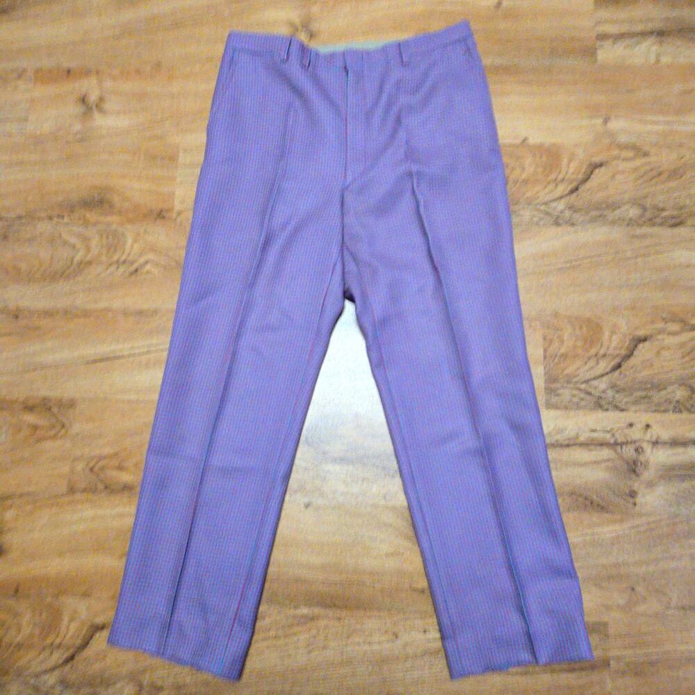 Vintage Houndstooth Patterned Pants Purple Blue Mens 35x27
